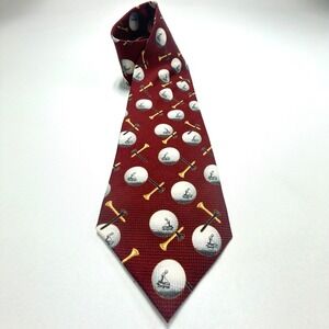 Pinehurst Golf Club Golf Ball & Crossed Clubs Silk Necktie‎ Burgundy